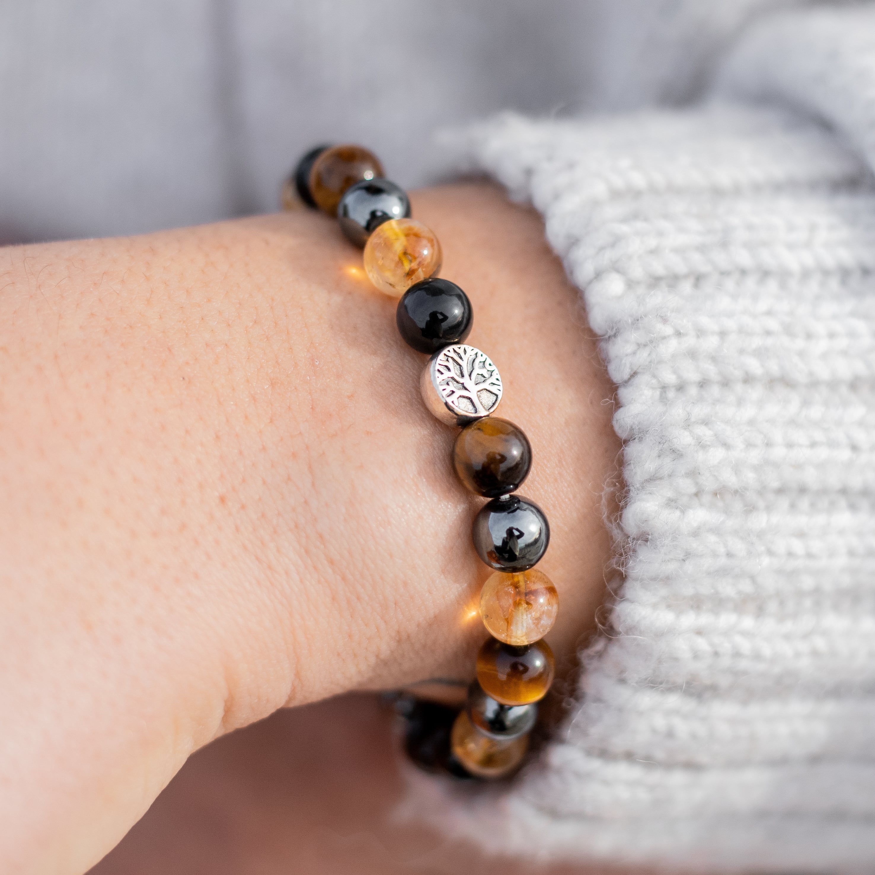 ATELIER-TIBET – Bracelet Force & Lumière en Oeil de Tigre, Citrine, Hématite & Obsidienne
