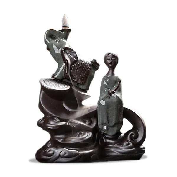 ATELIER-TIBET – Porte-Encens Cascade Éléphant & Figure Méditative
