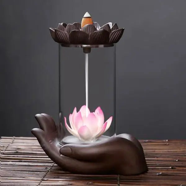 ATELIER-TIBET – Fontaine à Encens Cascade Fleur de Lotus avec Cloche Protectrice