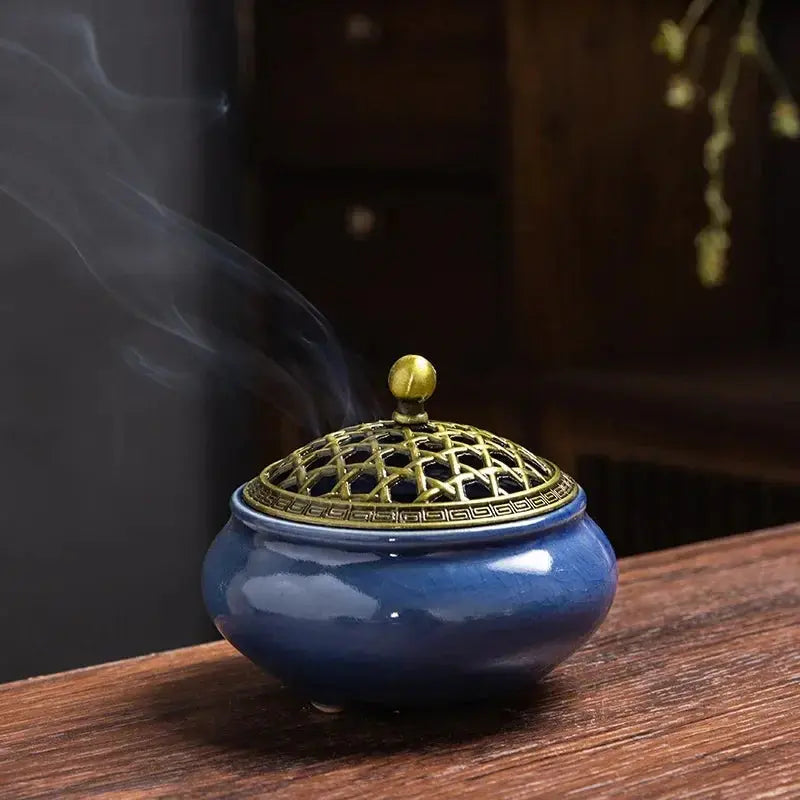 ATELIER-TIBET – Brûleur d’Encens en Céramique Bouddhiste, Sérénité & Élégance