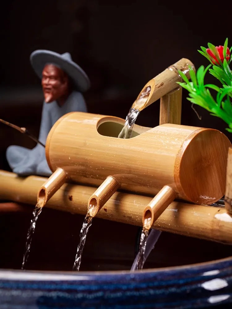 ATELIER-TIBET – Fontaine Japonaise Extérieure en Bambou Artisanal avec Pompe Silencieuse