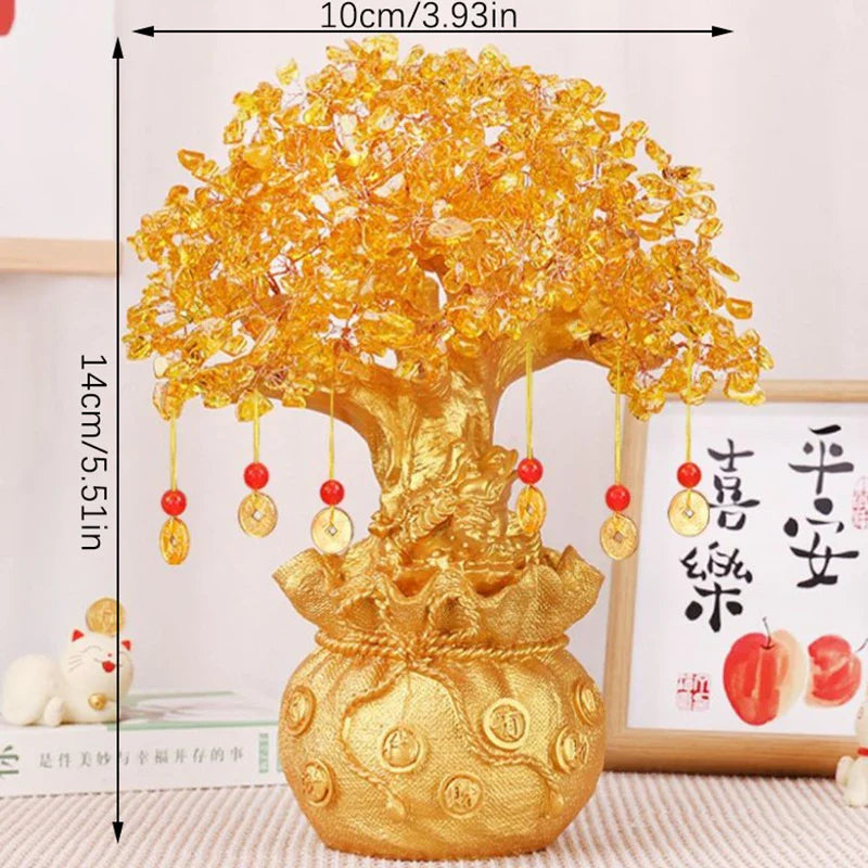 ATELIER-TIBET – Arbre de Vie Feng Shui Doré en Cristal