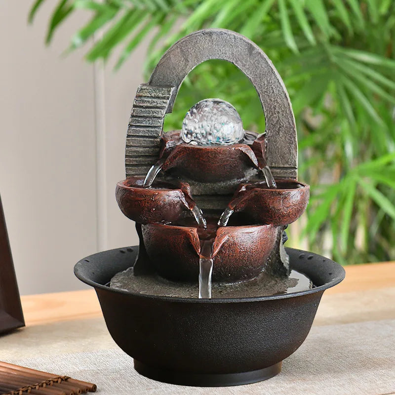ATELIER-TIBET – Fontaine à Eau Cascade d’Intérieur Design Boule avec LED et Pompe Silencieuse