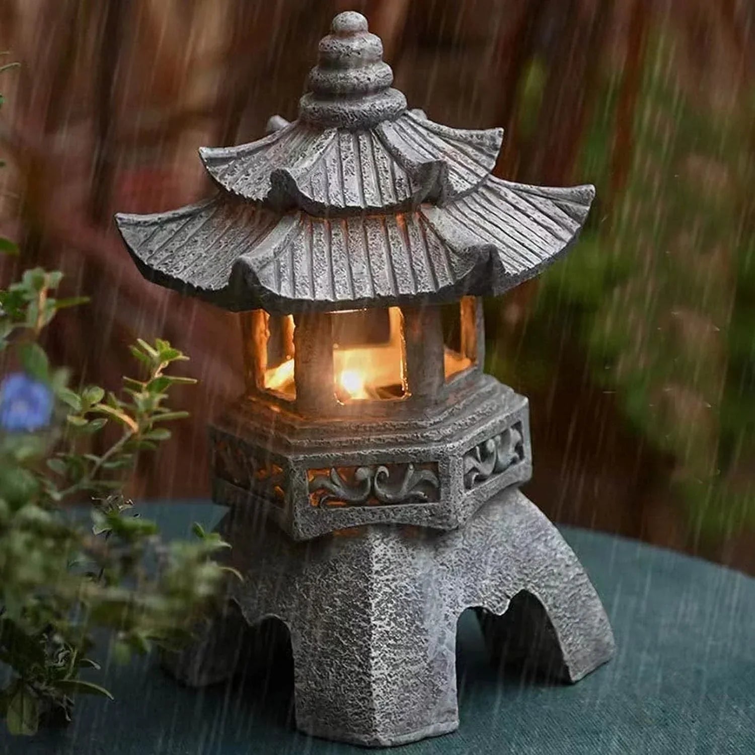 ATELIER-TIBET Lanterne Japonaise Solaire en Bronze | Statue Zen Lumineuse pour Jardin & Terrasse