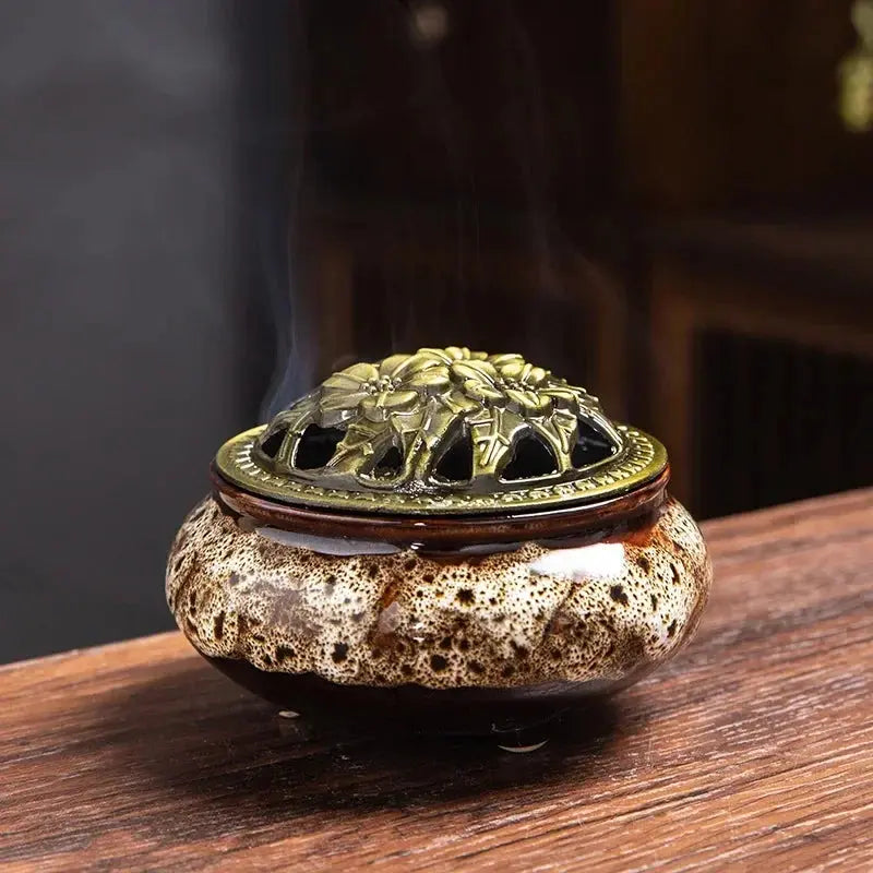 ATELIER-TIBET – Brûleur d’Encens en Céramique Bouddhiste, Sérénité & Élégance