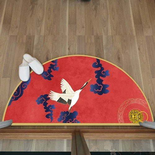 ATELIER-TIBET – Tapis Japonais Semi-Circulaire Motif Grue | Élégance Traditionnelle & Accueil Harmonieux