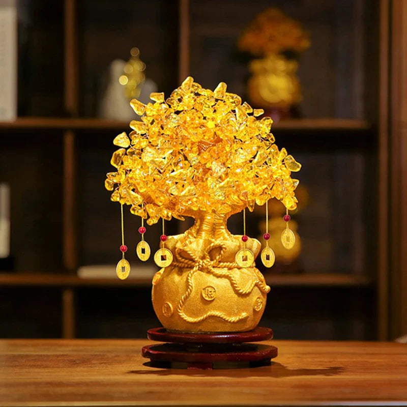 ATELIER-TIBET – Arbre de Vie Feng Shui Doré en Cristal