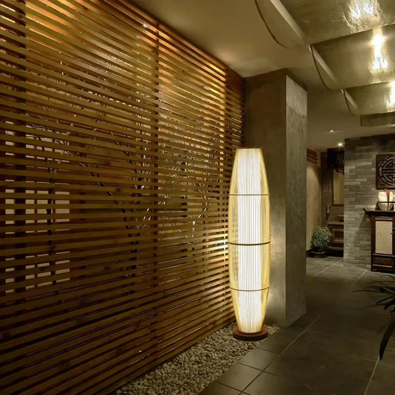 ATELIER-TIBET – Grande Lampe Japonaise en Bambou & Bois, Luminaire Zen Élégant