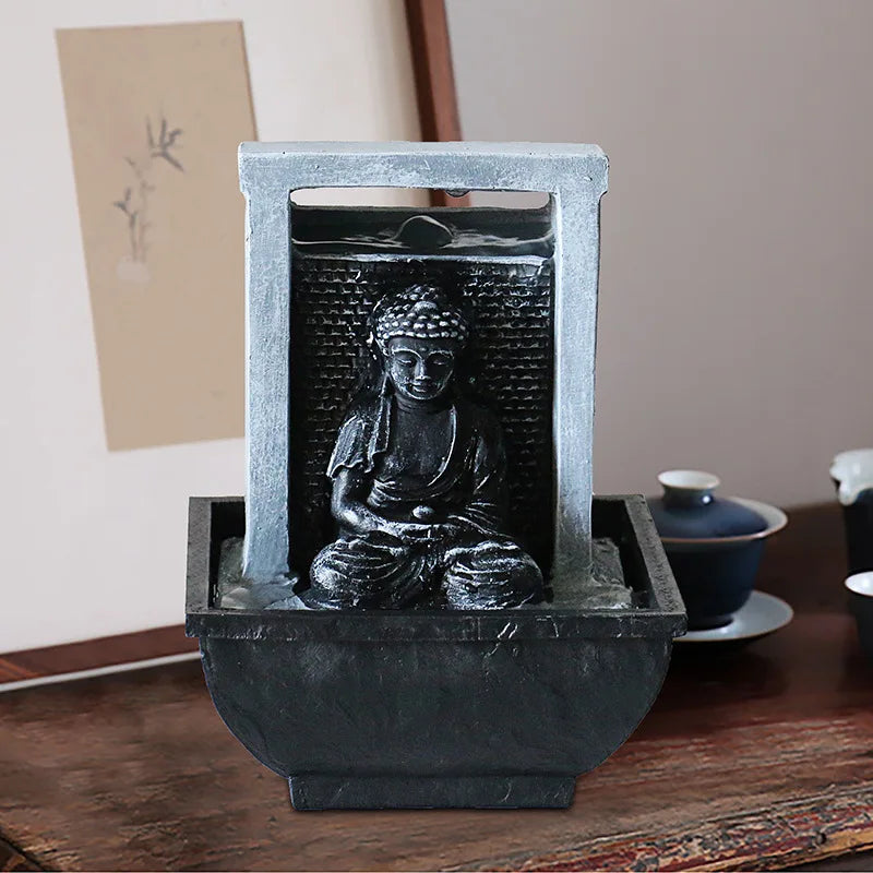 ATELIER-TIBET – Fontaine Japonaise Zen d’Intérieur en Résine avec Pompe Silencieuse