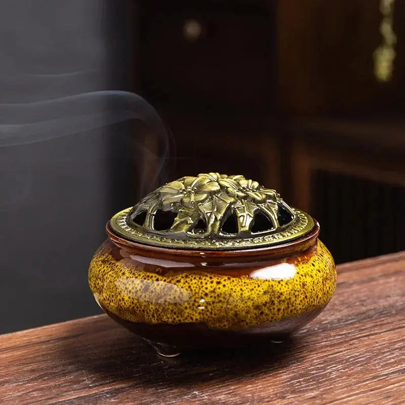 ATELIER-TIBET – Brûleur d’Encens en Céramique Bouddhiste, Sérénité & Élégance