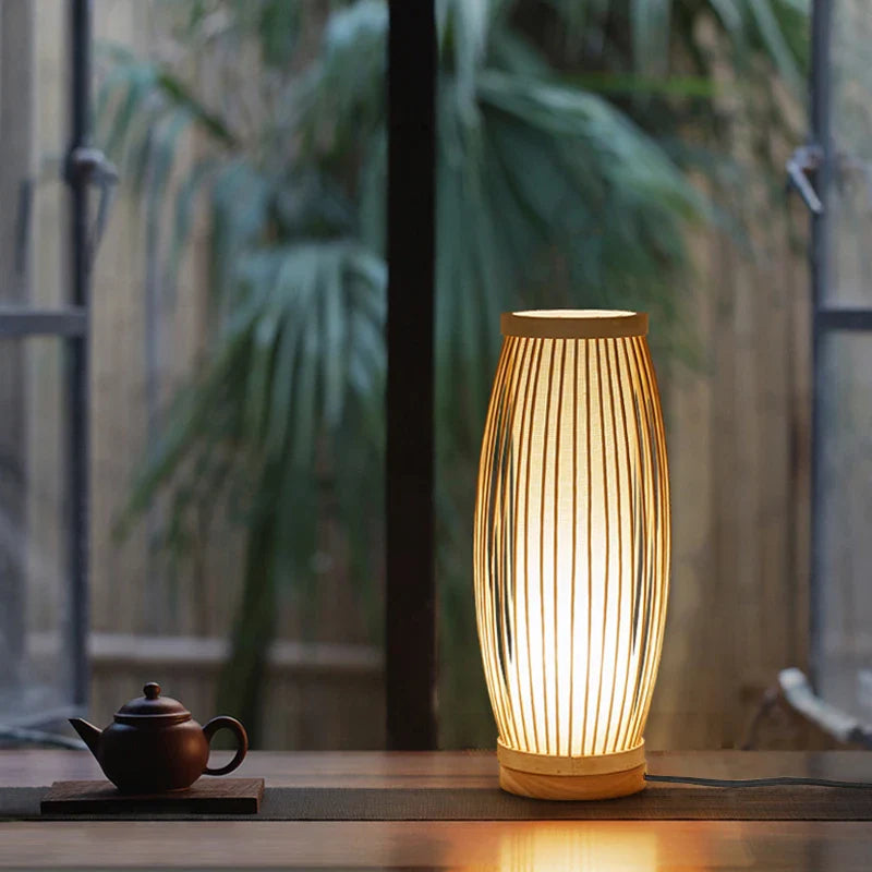 ATELIER-TIBET – Lampe Japonaise en Bambou Naturel, Éclairage Zen Ajustable E27