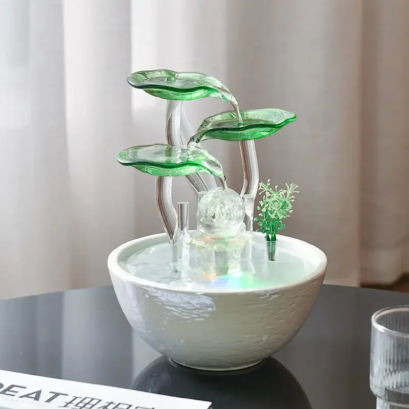 ATELIER-TIBET – Fontaine Japonaise Épurée Feng Shui en Céramique & Verre avec LED et Pompe Silencieuse