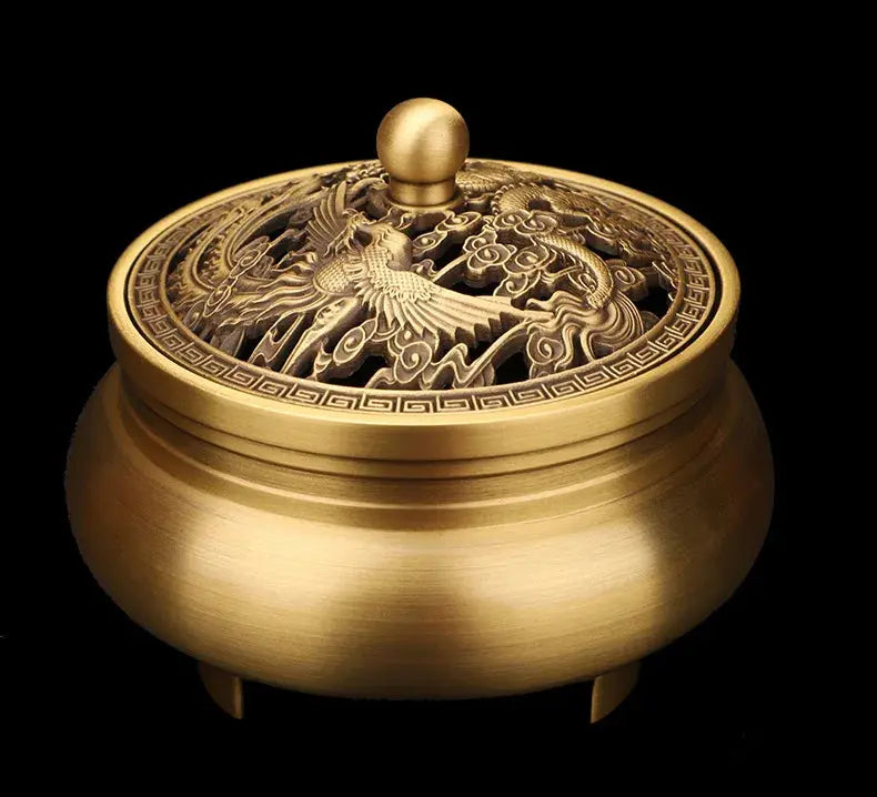 ATELIER-TIBET – Brûleur d’Encens Dragon & Phénix en Cuivre, Puissance & Mystère