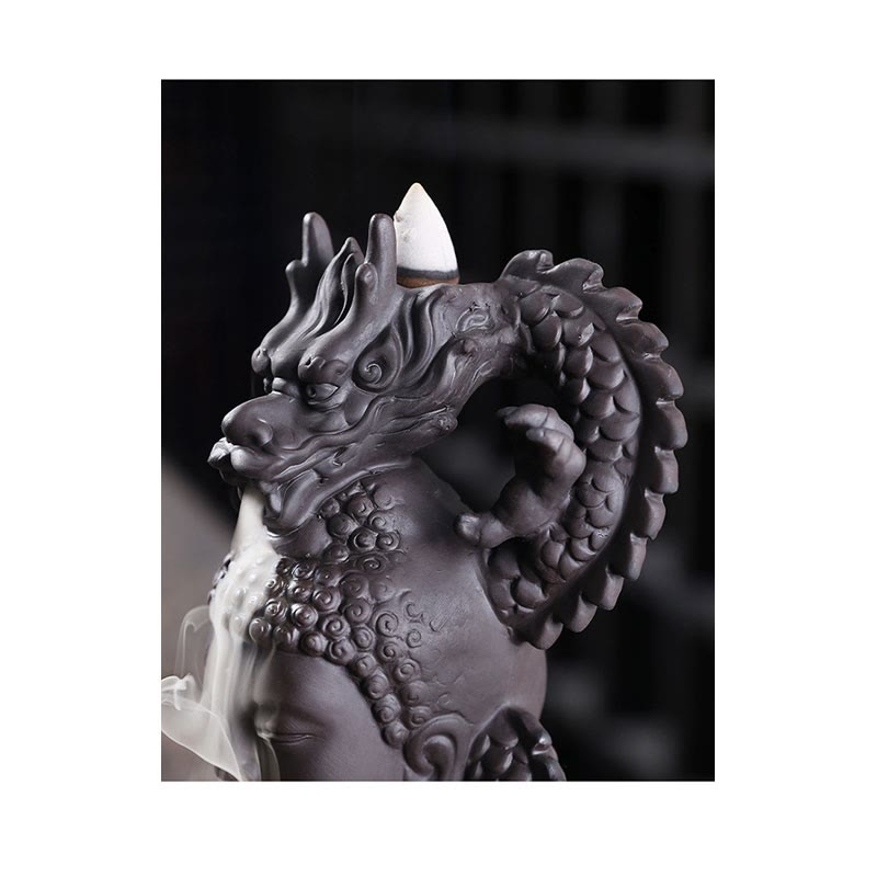 ATELIER-TIBET – Porte-Encens Bouddha Dragon en Argile Pourpre 10,5 cm pour Méditation