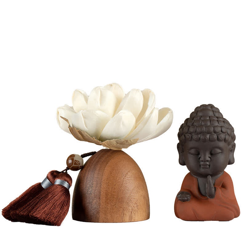 ATELIER-TIBET – Statue Bouddha en Bois de Pêcher Noir 5,4 cm | Décoration Zen Fleur