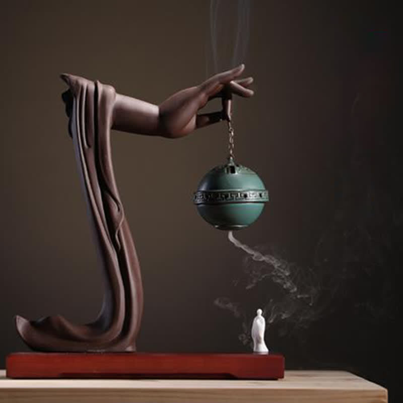 ATELIER-TIBET Brûleur d'encens en céramique avec bénédiction du lotus tibétain
