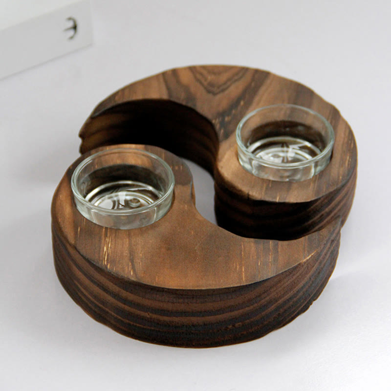 ATELIER-TIBET Porte Bougie Yin Yang en Bois pour Autel Spirituel