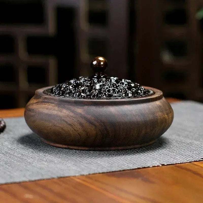ATELIER-TIBET – Brûleur d’Encens en Bois Massif et Laiton, Motif Tradition Zen