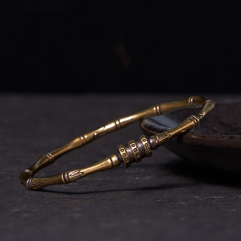 ATELIER-TIBET – Bracelet Jonc Lotus en Cuivre & Bambou – Ajustable – Symbole de Paix et d’Éveil