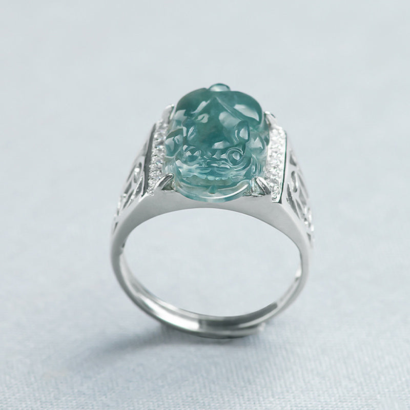 ATELIER-TIBET – Bague Pixiu en Jade Naturel & Argent Sterling 925 – Talisman Symbolique de Prospérité