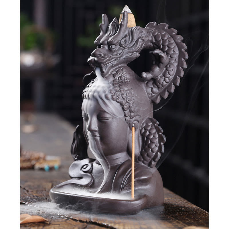 ATELIER-TIBET – Porte-Encens Bouddha Dragon en Argile Pourpre 10,5 cm pour Méditation