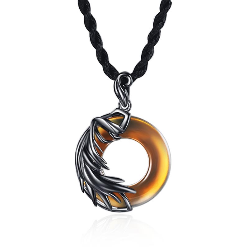 ATELIER-TIBET – Collier Pendentif Rond en Obsidienne & Calcédoine
