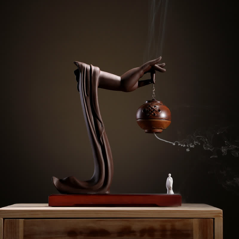 ATELIER-TIBET Brûleur d'encens en céramique avec bénédiction du lotus tibétain