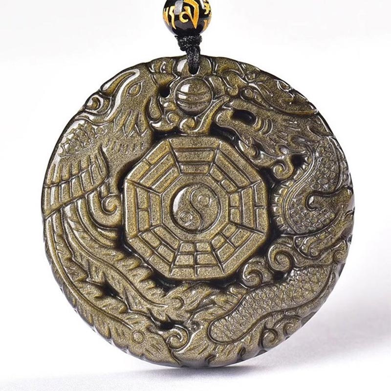 ATELIER-TIBET – Collier Yin Yang en Obsidienne Dorée Naturelle