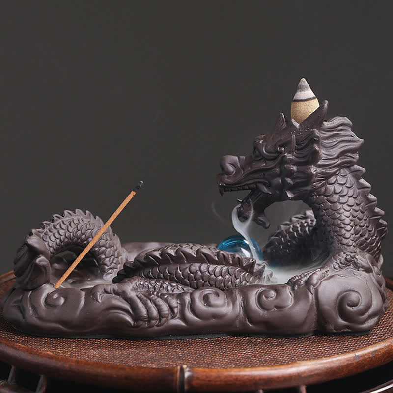 ATELIER-TIBET – Brûleur Dragon Argile Pourpre – Symbole de Chance et Protection