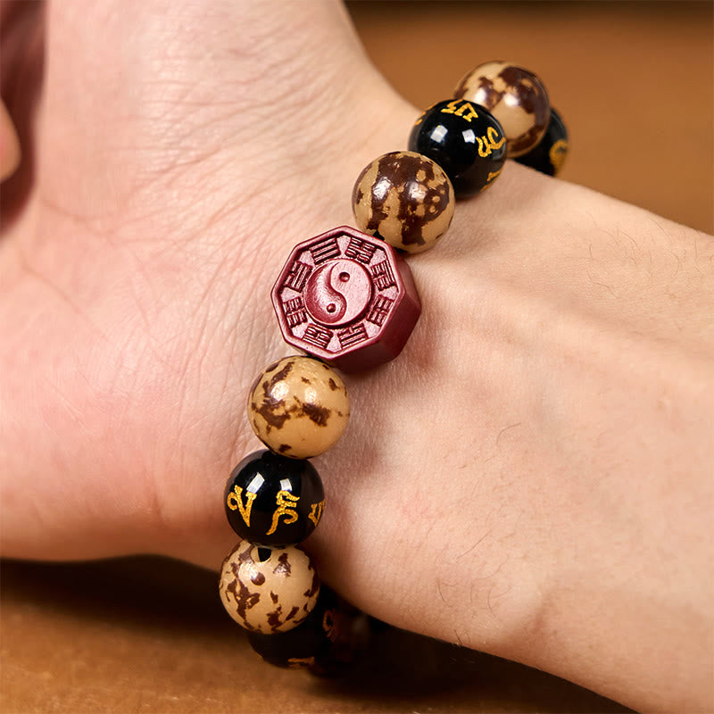 ATELIER-TIBET – Bracelet Bodhi Gravé Mantra 12 mm avec Cinabre