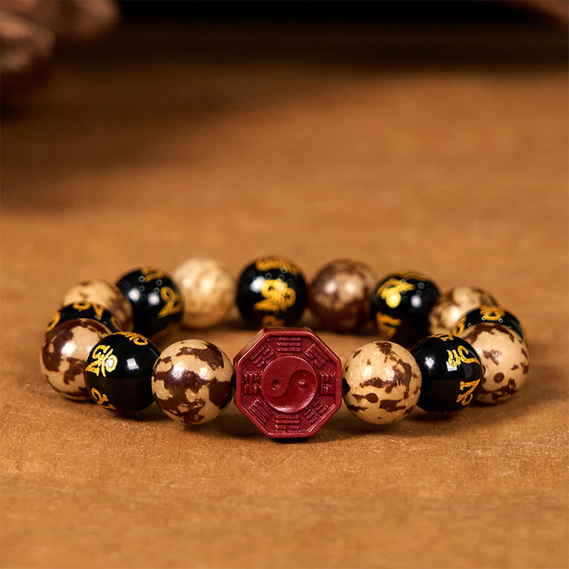 ATELIER-TIBET – Bracelet Bodhi Gravé Mantra 12 mm avec Cinabre