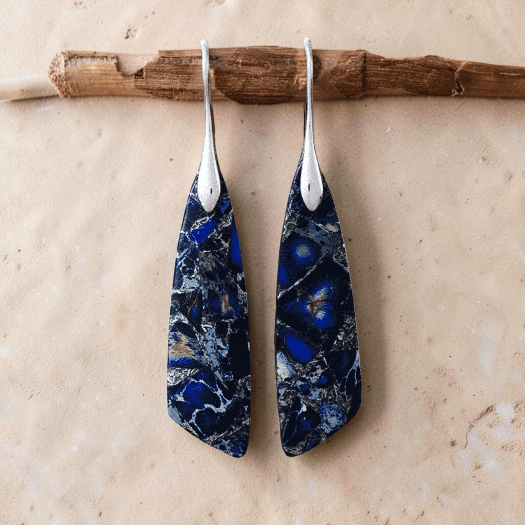 ATELIER-TIBET – Boucles d'Oreilles Pendantes en Jaspe Bleu