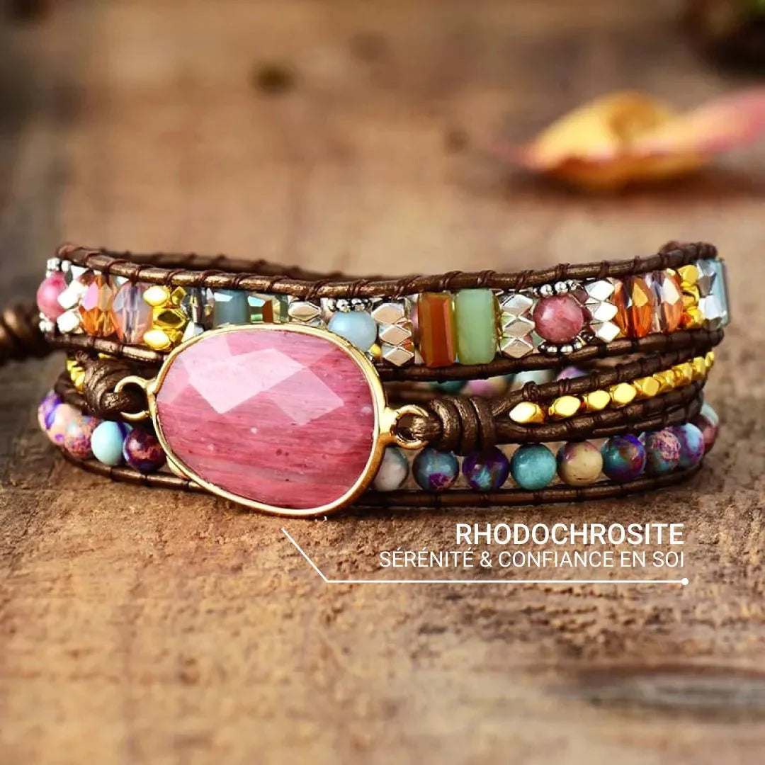 ATELIER-TIBET – Bracelet Wrap Guérison du Coeur en Rhodochrosite