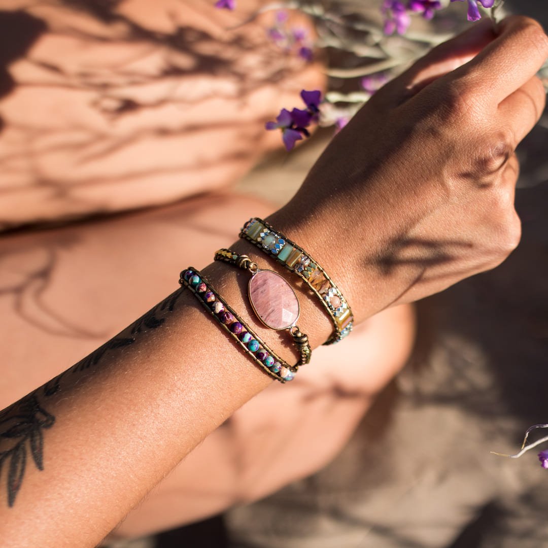 ATELIER-TIBET – Bracelet Wrap Guérison du Coeur en Rhodochrosite