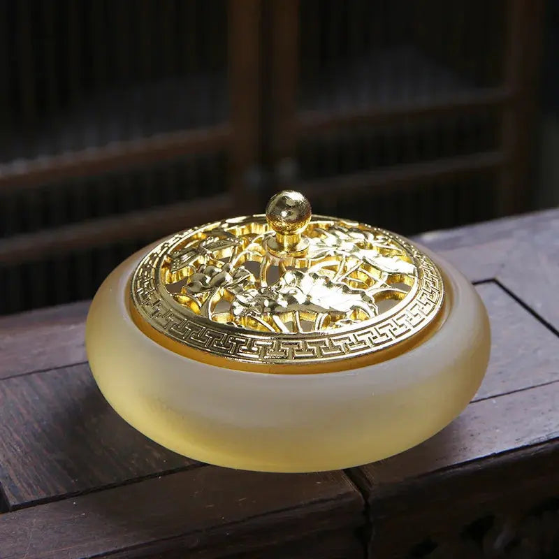 ATELIER-TIBET – Brûleur d’Encens en Verre, Plateau Bouddhiste