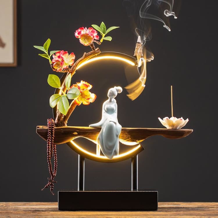 ATELIER-TIBET Brûleur d’Encens “Tranquillité Lumineux” – Support Élégant avec Illumination LED pour Encens Cônes & Bâtons