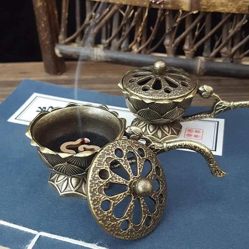 ATELIER-TIBET – Brûleur d’Encens Lotus en Laiton Rétro, Élégance Zen & Tradition Orientale