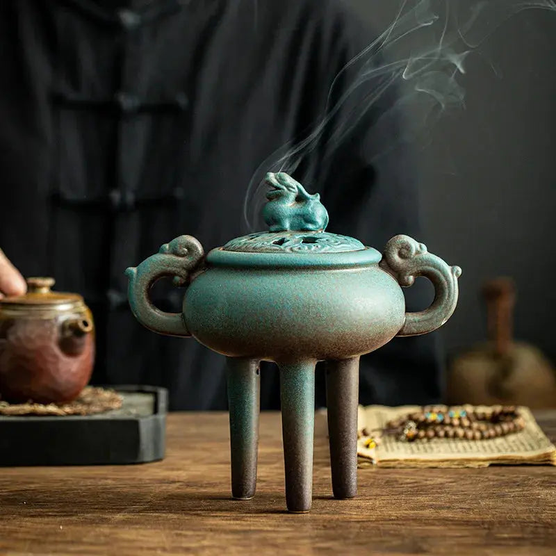 ATELIER-TIBET – Brûleur d’Encens Tripode en Céramique Zen pour Intérieur