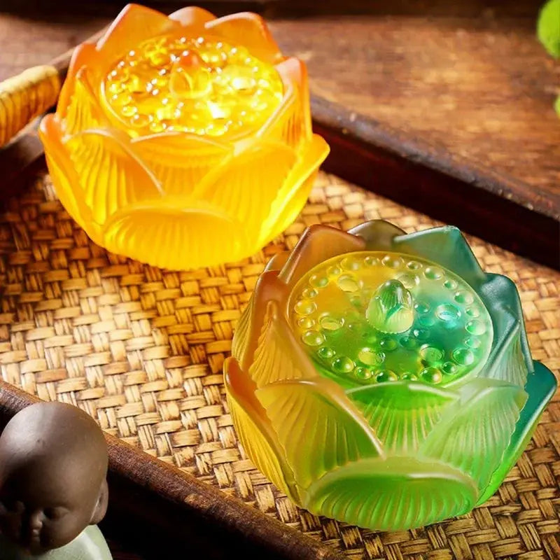 ATELIER-TIBET – Brûleur d’Encens en Verre Lotus Dégradé, Élégance Lumineuse