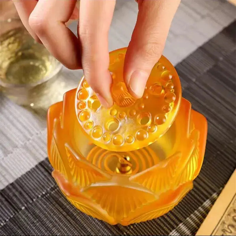 ATELIER-TIBET – Brûleur d’Encens en Verre Lotus Dégradé, Élégance Lumineuse