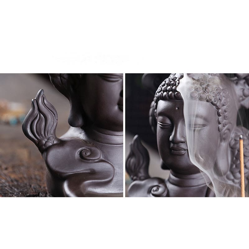 ATELIER-TIBET – Porte-Encens Bouddha Dragon en Argile Pourpre 10,5 cm pour Méditation