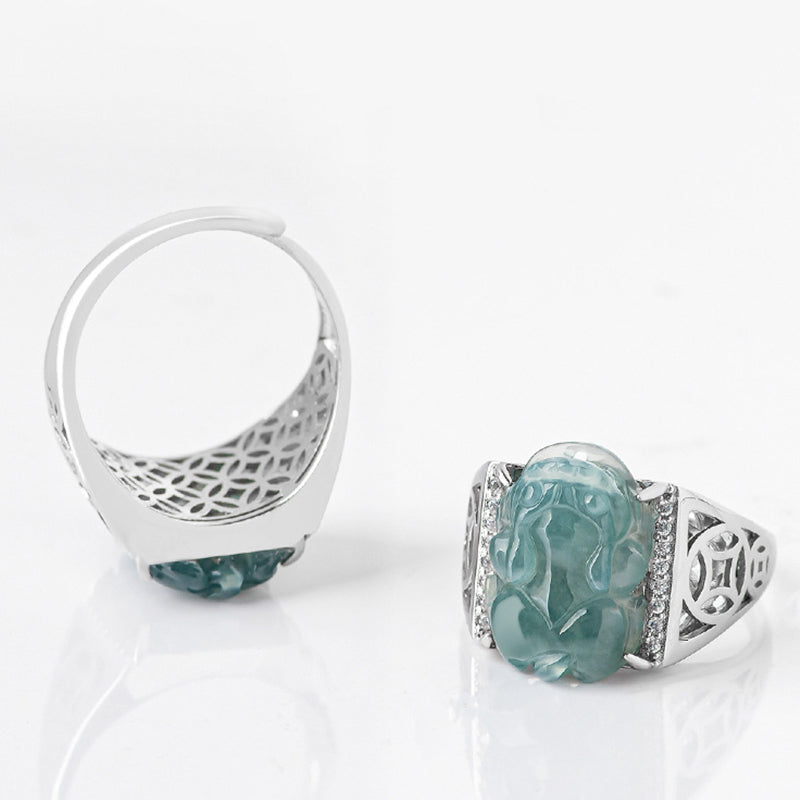 ATELIER-TIBET – Bague Pixiu en Jade Naturel & Argent Sterling 925 – Talisman Symbolique de Prospérité