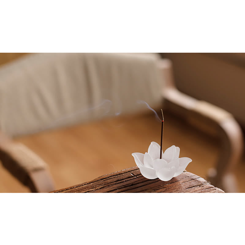 ATELIER-TIBET – Porte-Encens Lotus Blanc en Cristal Liuli – Méditation & Sérénité