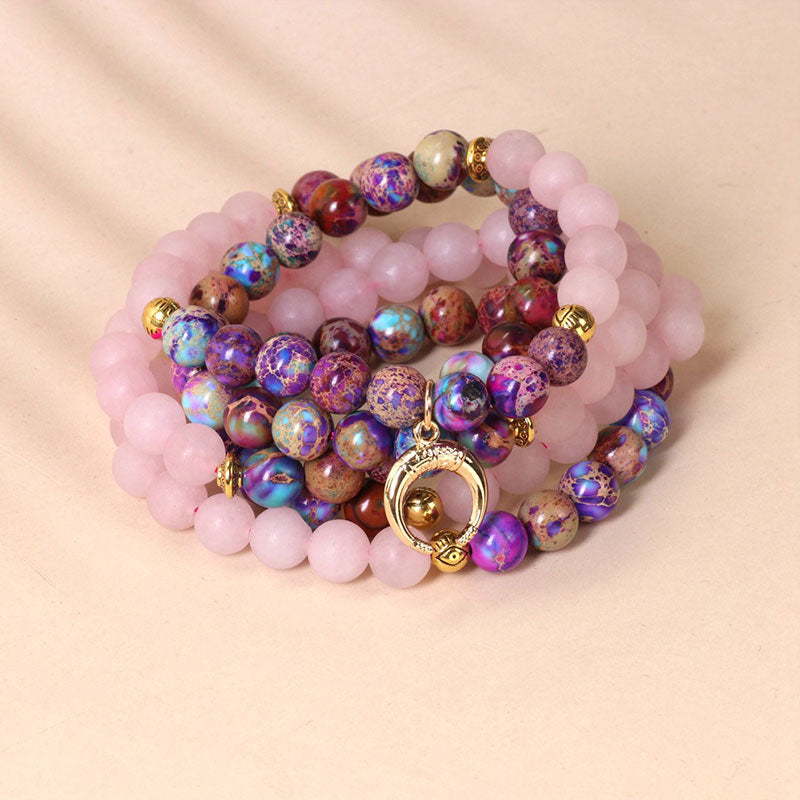 ATELIER-TIBET – Mala de Méditation 108 Perles en Miano Real & Cristal Rose – Bracelet / Collier Spirituel Unisexe
