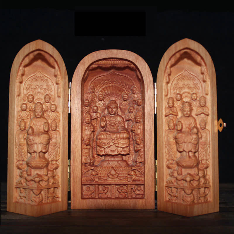 ATELIER-TIBET Autel de décoration pour la maison en bois de cerisier Bouddha Kwan Yin Avalokitesvara Compassion