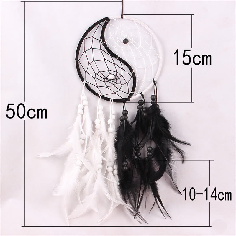 ATELIER-TIBET Attrape-rêves Yin Yang Filet circulaire avec plumes Décoration d'équilibre