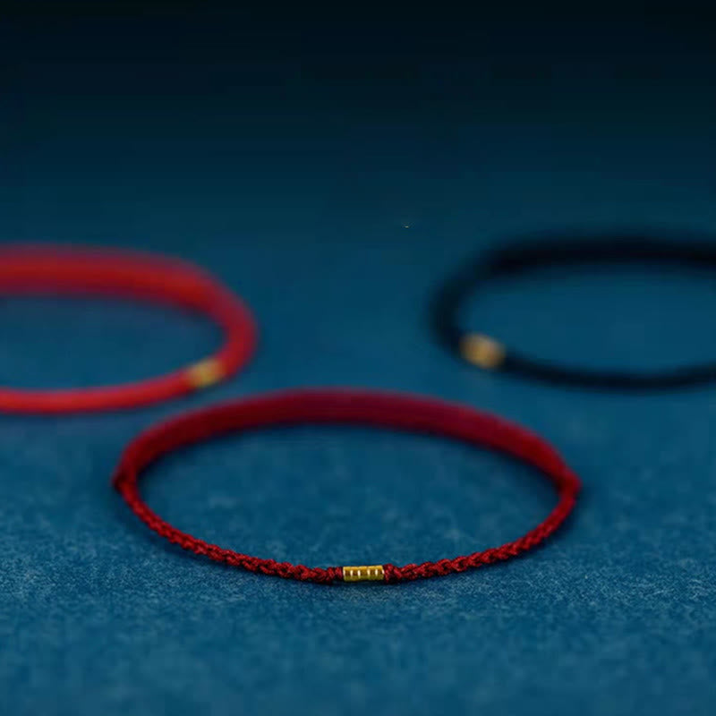 ATELIER-TIBET – Bracelet / Chevillère Fil Rouge & Perles Dorées en Argent Sterling 925