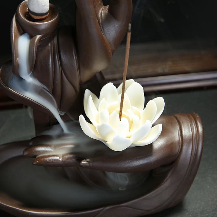 ATELIER-TIBET Cascade d’Encens « Prière de Bouddha » – Encensoir en Céramique + 10 cônes offerts