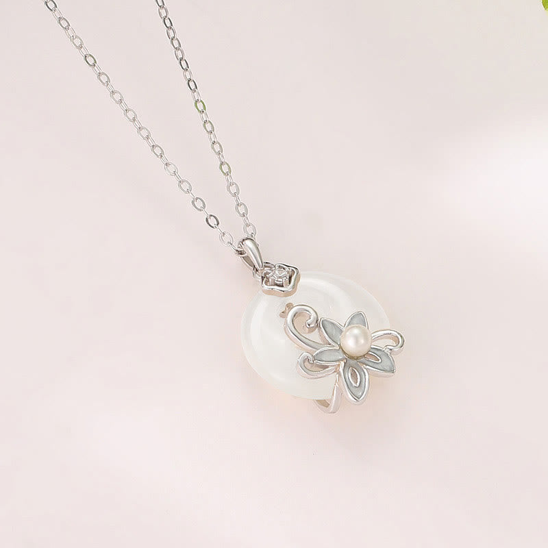 ATELIER-TIBET – Collier Lotus en Calcédoine Naturelle & Argent Sterling 999