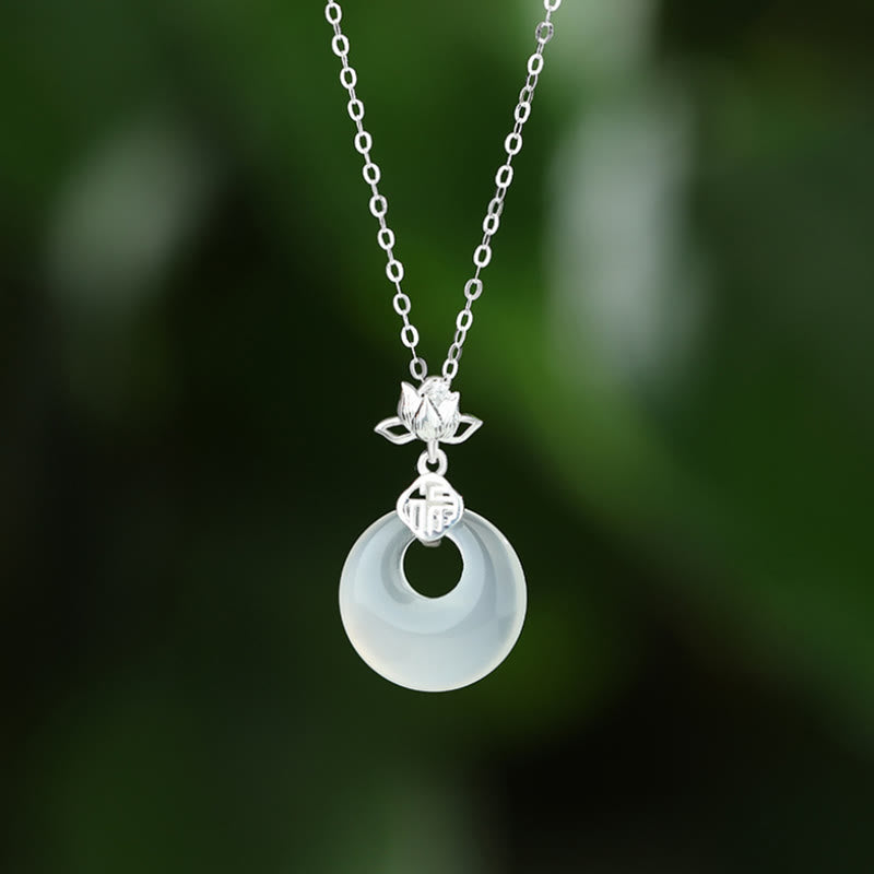 ATELIER-TIBET – Collier Lotus en Calcédoine & Argent 925 – Symbole Fu